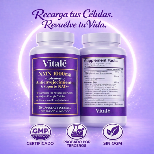 Vitale NMN 1000 mg, suplemento antienvejecimiento que favorece el NAD+.