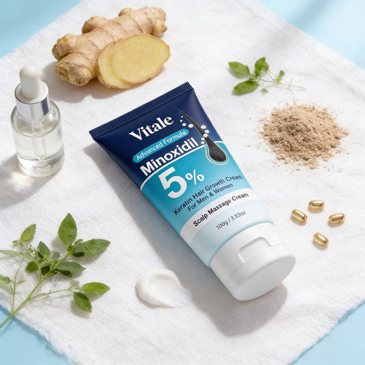 Vitale 5% Minoxidil & Keratina - Crema de Crecimiento Capilar  para Hombres y Mujeres