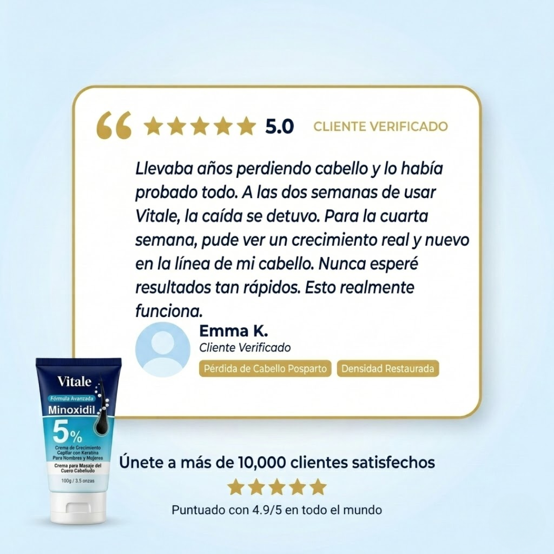 Vitale 5% Minoxidil & Keratina - Crema de Crecimiento Capilar  para Hombres y Mujeres