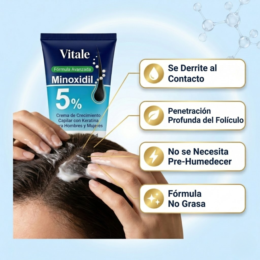 Vitale 5% Minoxidil & Keratina - Crema de Crecimiento Capilar  para Hombres y Mujeres