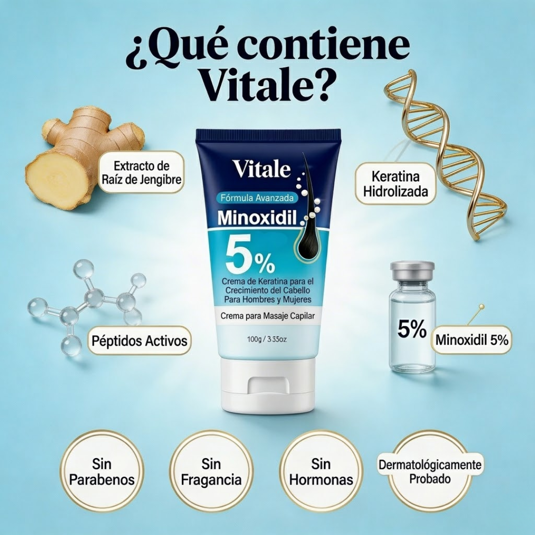 Vitale 5% Minoxidil & Keratina - Crema de Crecimiento Capilar  para Hombres y Mujeres