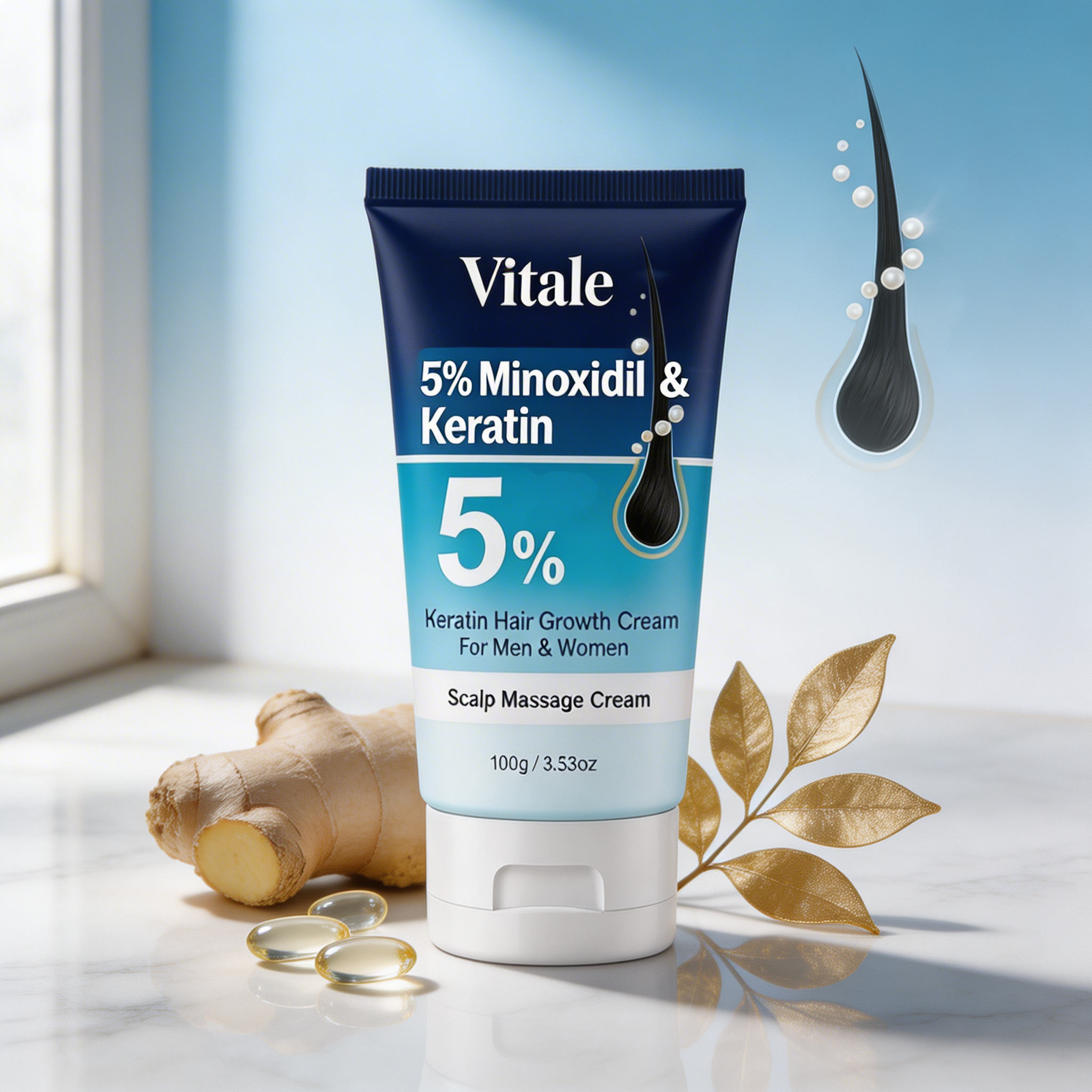 Vitale 5% Minoxidil & Keratina - Crema de Crecimiento Capilar  para Hombres y Mujeres