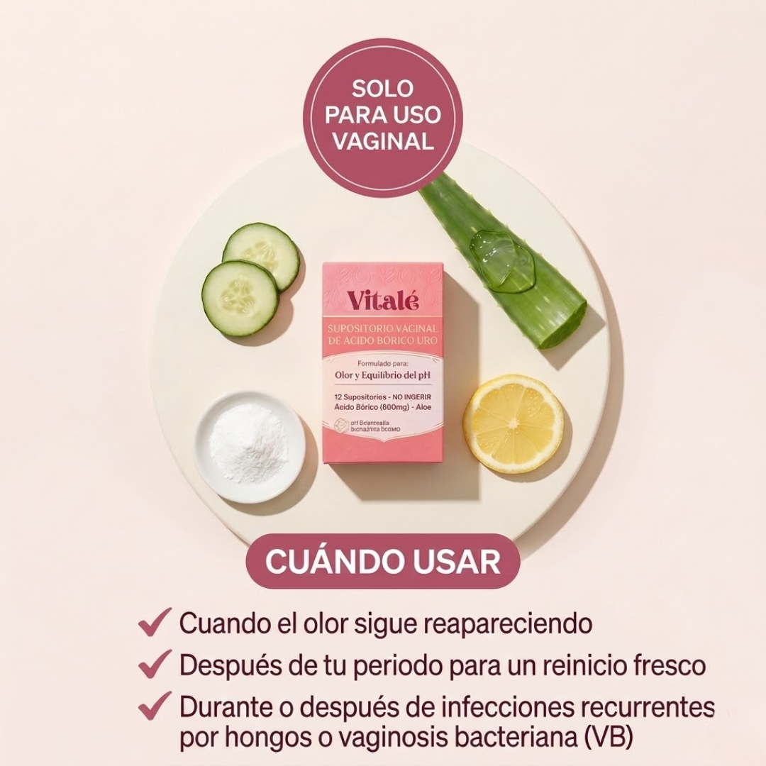 Vitalé URO Supositorios Vaginales de Ácido Bórico para el Olor y el Equilibrio del pH