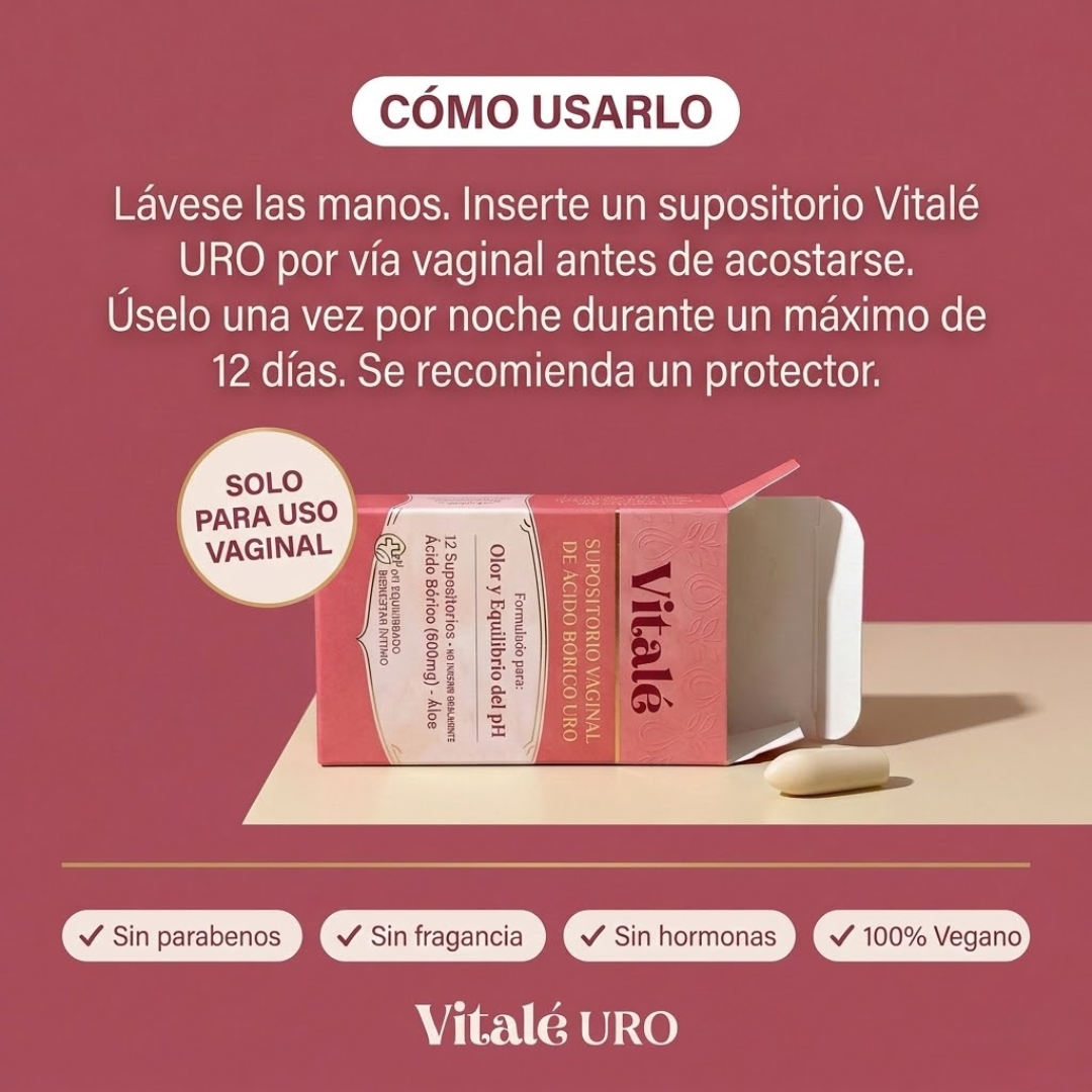 Vitalé URO Supositorios Vaginales de Ácido Bórico para el Olor y el Equilibrio del pH