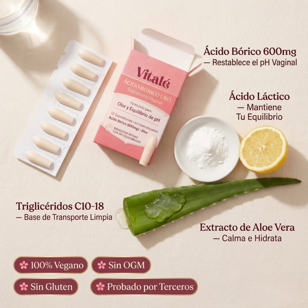 Vitalé URO Supositorios Vaginales de Ácido Bórico para el Olor y el Equilibrio del pH