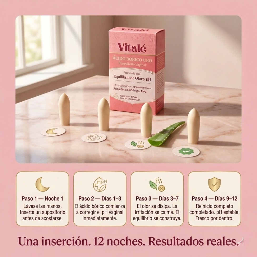 Vitalé URO Supositorios Vaginales de Ácido Bórico para el Olor y el Equilibrio del pH