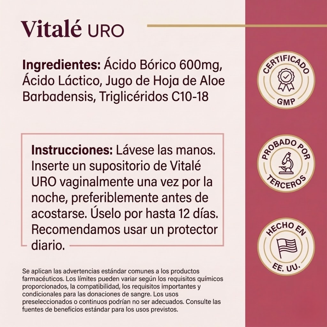 Vitalé URO Supositorios Vaginales de Ácido Bórico para el Olor y el Equilibrio del pH