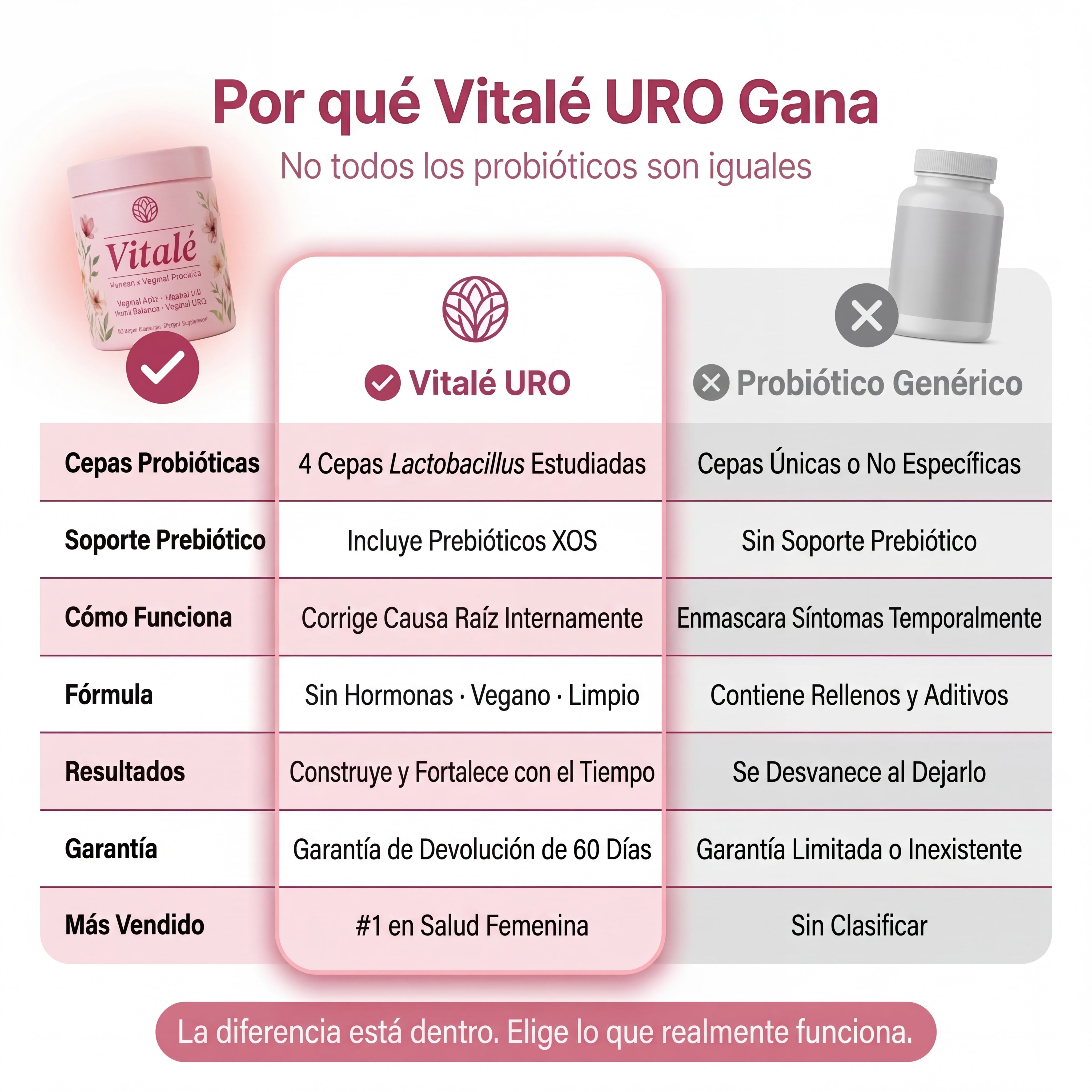 Vitalé URO Probiótico para mujeres para el equilibrio del pH y la salud vaginal