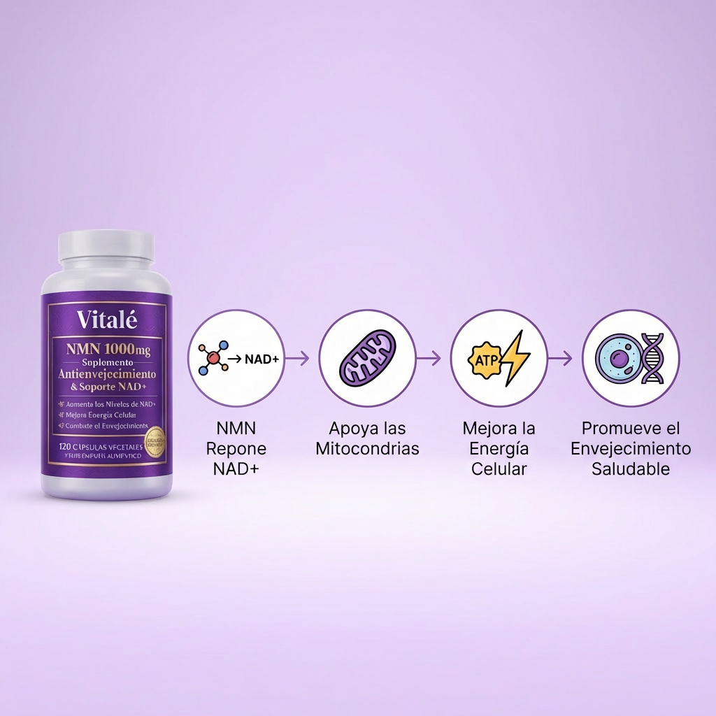 Vitale NMN 1000 mg, suplemento antienvejecimiento que favorece el NAD+.